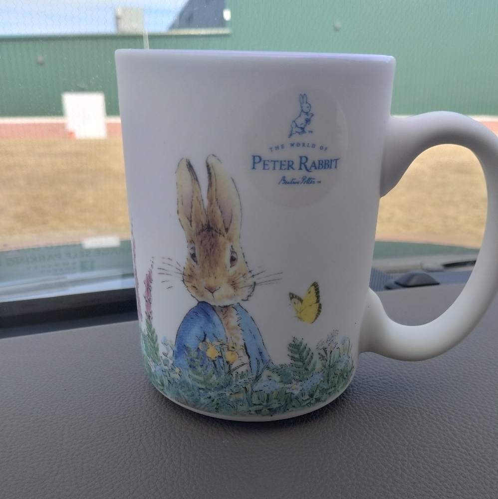 White and Blue Small Pet Mug with Watercolor Rabbit
